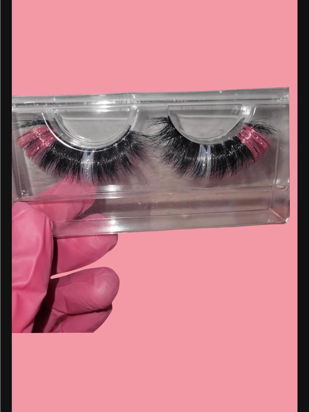 Striped Pink Accent Faux Mink Lashes - Women Makeup